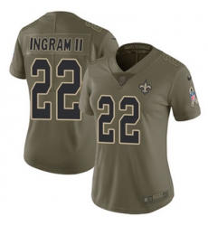 Nike Saints #22 Mark Ingram II Olive Womens Stitched NFL Limited 2017 Salute to Service Jersey