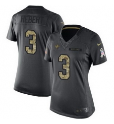 Nike Saints #3 Bobby Hebert Black Womens Stitched NFL Limited 2016 Salute to Service Jersey