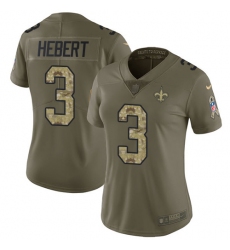 Nike Saints #3 Bobby Hebert Olive Camo Womens Stitched NFL Limited 2017 Salute to Service Jersey