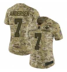 Nike Saints #7 Morten Andersen Camo Women Stitched NFL Limited 2018 Salute to Service Jersey
