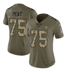 Nike Saints #75 Andrus Peat Olive Camo Womens Stitched NFL Limited 2017 Salute to Service Jersey