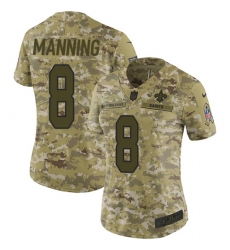 Nike Saints #8 Archie Manning Camo Women Stitched NFL Limited 2018 Salute to Service Jersey