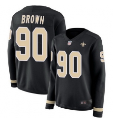 Saints 90 Malcom Brown Black Team Color Womens Stitched Football Limited Therma Long Sleeve Jersey