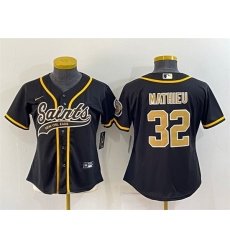 Women New Orleans Saints 32 Tyrann Mathieu Black With Patch Cool Base Stitched Baseball Jersey