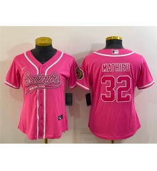 Women New Orleans Saints 32 Tyrann Mathieu Pink With Patch Cool Base Stitched Baseball Jersey