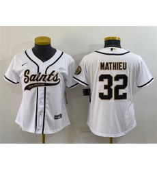 Women New Orleans Saints 32 Tyrann Mathieu White With Patch Cool Base Stitched Baseball Jersey