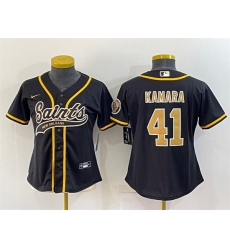 Women New Orleans Saints 41 Alvin Kamara Black With Patch Cool Base Stitched Baseball Jersey