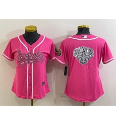 Women New Orleans Saints Pink Team Big Logo With Patch Cool Base Stitched Baseball Jersey