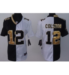 Women Nike New Orleans Saints 12 Marques Colston Black White Split NFL Jerseys