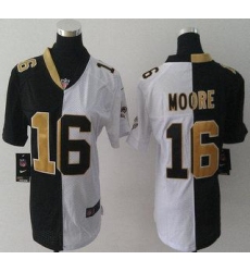 Womens Nike New Orleans Saints 16 Lance Moore Black and White Split NFL Jersey