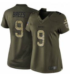 Womens Nike New Orleans Saints 9 Drew Brees Elite Green Salute to Service NFL Jersey