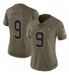 Womens Nike New Orleans Saints 9 Drew Brees Limited Olive 2017 Salute to Service NFL Jersey