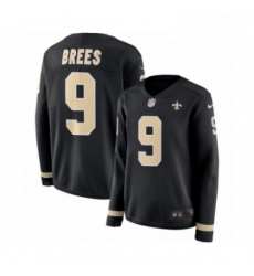 Youth Nike New Orleans Saints 9 Drew Brees Limited Black Therma Long Sleeve NFL Jersey