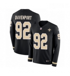 Youth Nike New Orleans Saints 92 Marcus Davenport Limited Black Therma Long Sleeve NFL Jersey