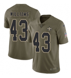 Youth Nike Saints #43 Marcus Williams Olive Stitched NFL Limited 2017 Salute to Service Jersey