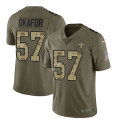 Youth Nike Saints #57 Alex Okafor Olive Camo Stitched NFL Limited 2017 Salute to Service Jersey