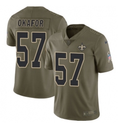 Youth Nike Saints #57 Alex Okafor Olive Stitched NFL Limited 2017 Salute to Service Jersey