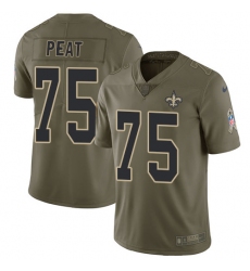 Youth Nike Saints #75 Andrus Peat Olive Stitched NFL Limited 2017 Salute to Service Jersey