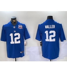 Men New York Giants 12 Darren Waller Blue With 100TH Season Patch Vapor Untouchable Limited Stitched Jersey