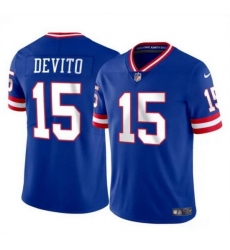 Men New York Giants 15 Tommy DeVito Royal Throwback Limited Stitched Jersey