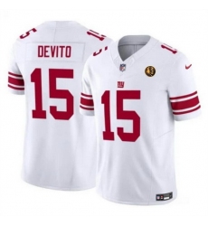 Men New York Giants 15 Tommy DeVito White 2023 F U S E  With John Madden Patch Vapor Limited Stitched Football Jersey