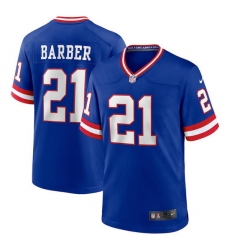 Men New York Giants 21 Tiki Barber Royal Classic Retired Player Stitched Game Jersey