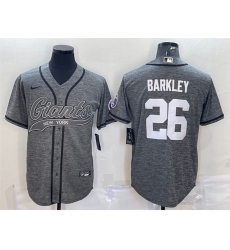 Men New York Giants 26 Saquon Barkley Grey With Patch Cool Base Stitched Baseball Jersey