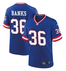 Men New York Giants 36 Deonte Banks Royal Classic 2023 Draft Stitched Game Jersey