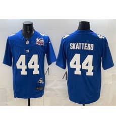 Men New York Giants 44 Cam Skattebo Royal 2025 Draft F U S E  100th Season 26 State Patch Vapor Limited Stitched Football Jersey