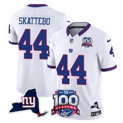Men New York Giants 44 Cam Skattebo White 2025 Draft F U S E  100th Season  26 State Patch Vapor Limited Stitched Football Jersey