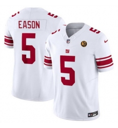 Men New York Giants 5 Jacob Eason White 2023 F U S E  With John Madden Patch Vapor Limited Stitched Football Jersey