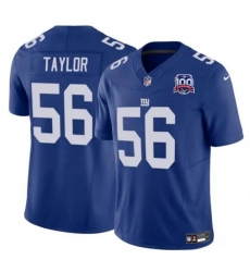 Men New York Giants 56 Lawrence Taylor Blue 2024 F U S E  100TH Season Patch Vapor Untouchable Limited Stitched Jersey