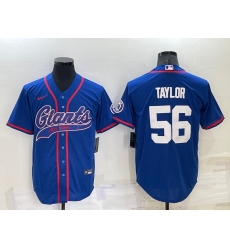 Men New York Giants 56 Lawrence Taylor Blue Cool Base Stitched Baseball Jersey