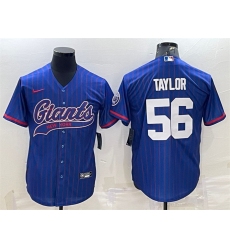 Men New York Giants 56 Lawrence Taylor Blue With Patch Cool Base Stitched Baseball Jersey