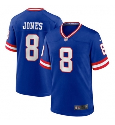 Men New York Giants 8 Daniel Jones Royal Classic Retired Player Stitched Game Jersey