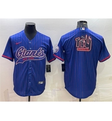 Men New York Giants Blue Team Big Logo With Patch Cool Base Stitched Baseball Jersey