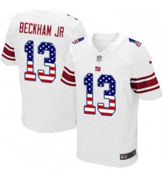 Mens Nike New York Giants 13 Odell Beckham Jr Elite White Road USA Flag Fashion NFL Jersey