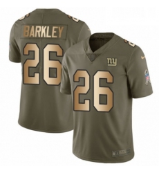 Mens Nike New York Giants 26 Saquon Barkley Limited Olive Gold 2017 Salute to Service NFL Jersey