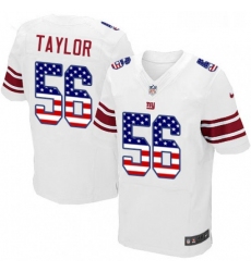 Mens Nike New York Giants 56 Lawrence Taylor Elite White Road USA Flag Fashion NFL Jersey