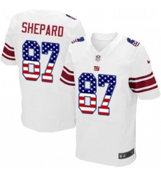 Mens Nike New York Giants 87 Sterling Shepard Elite White Road USA Flag Fashion NFL Jersey