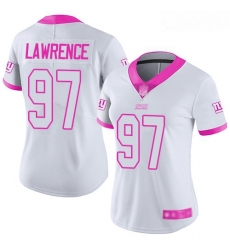 Giants #97 Dexter Lawrence White Pink Women Stitched Football Limited Rush Fashion Jersey