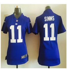 Women New Giants #11 Phil Simms Royal Blue Team Color Stitched NFL Elite Jersey