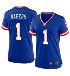 Women New York Giants 1 Malik Nabers Royal 2024 F U S E Throwback Limited Stitched Jersey