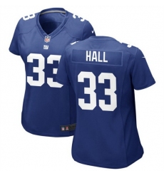 Women New York Giants 33 Hassan Hall Blue Stitched Jersey 28Run Small 29