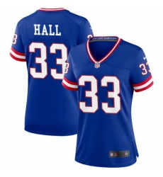 Women New York Giants 33 Hassan Hall Blue Throwback Stitched Jersey 28Run Small 29