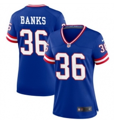 Women New York Giants 36 Deonte Banks Royal Classic Retired Player Stitched Game Jersey