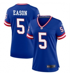 Women New York Giants 5 Jacob Eason Blue Throwback Stitched Jersey 28Run Small 29