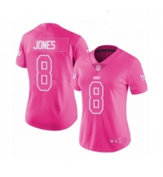 Womens New York Giants 8 Daniel Jones Limited Pink Rush Fashion Football Jersey