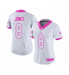 Womens New York Giants 8 Daniel Jones Limited White Pink Rush Fashion Football Jersey