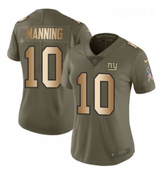 Womens Nike New York Giants 10 Eli Manning Limited OliveGold 2017 Salute to Service NFL Jersey